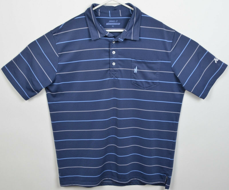 Johnnie-O Prep-Formance Men's XL Navy Blue Striped Wicking Golf Polo Shirt