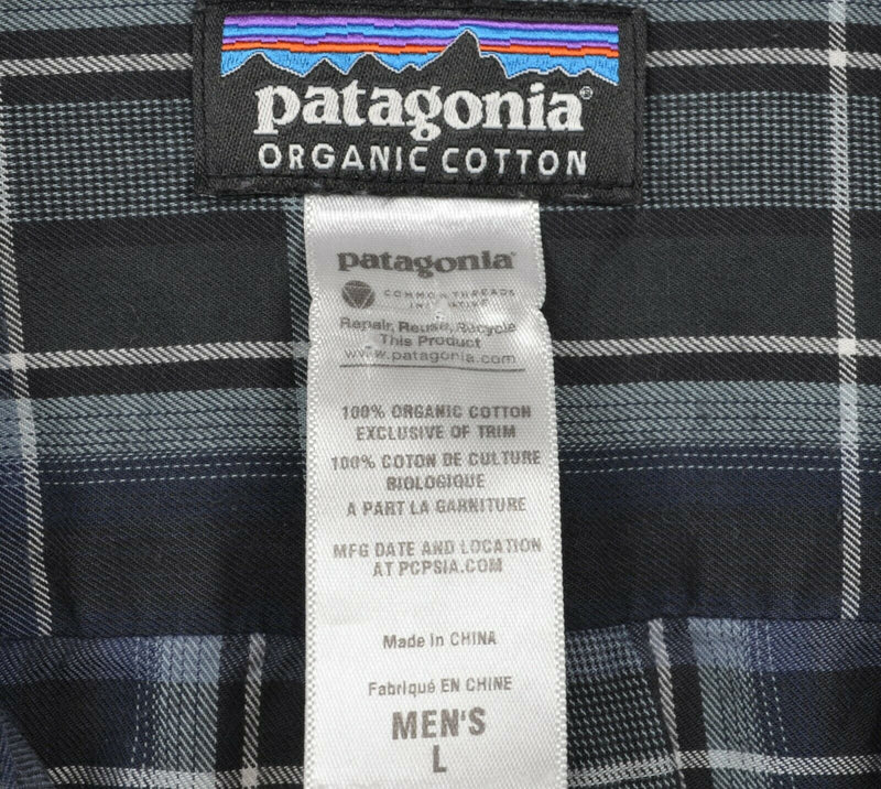 Patagonia Organic Cotton Men's Large Navy Blue Plaid Pima Cotton Shirt 53837