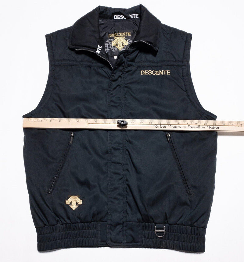 Descente Ski Vest Men's Medium Vintage 90s Gold Embroidered Outdoor Skiing Black