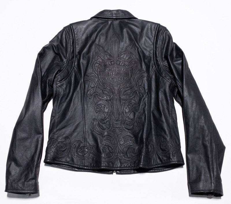 Harley-Davidson Leather Jacket Women's Medium Embroidered Biker Black HOLE