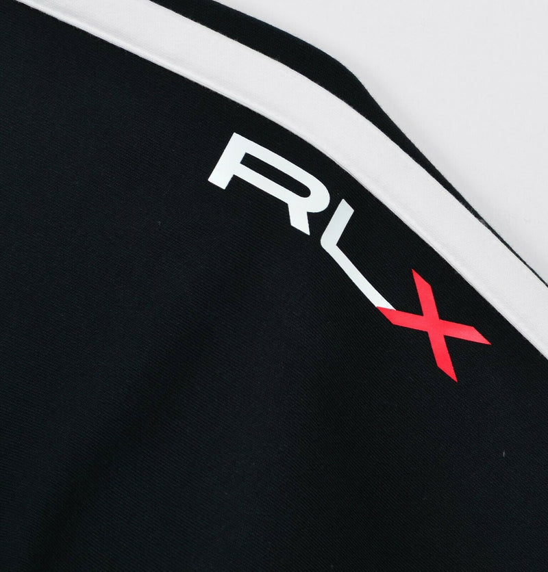 RLX Ralph Lauren Men's Large Black White Logo Stripe Full Zip Track Jacket