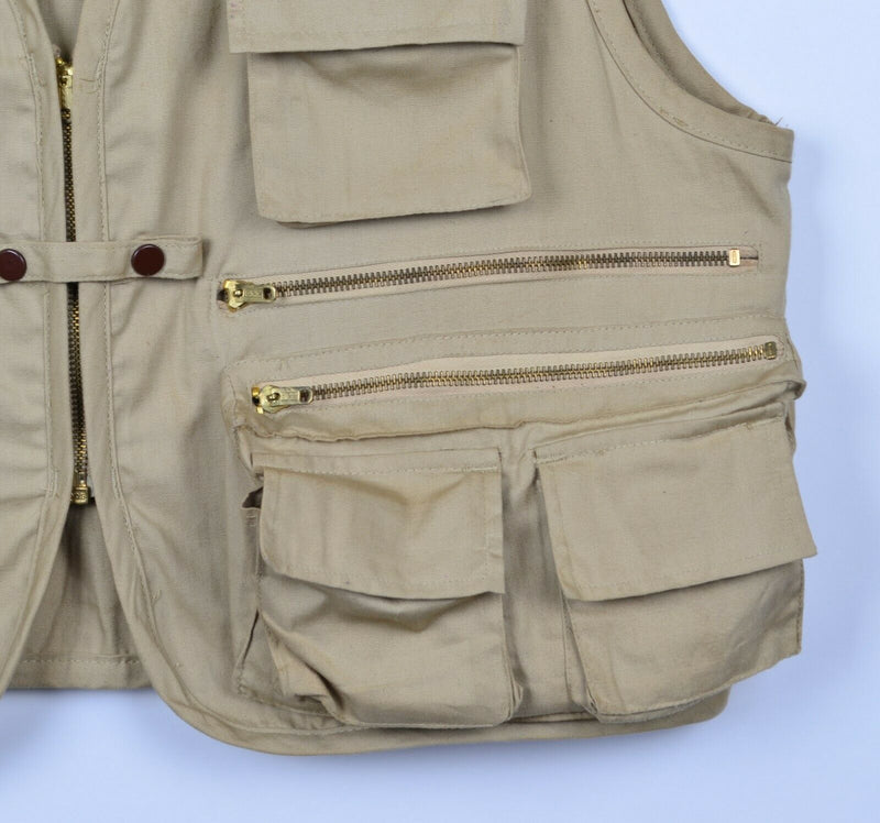 Vintage 80s The Fisherman Men's Large Fly Fishing Multi-Pocket Khaki Safari Vest