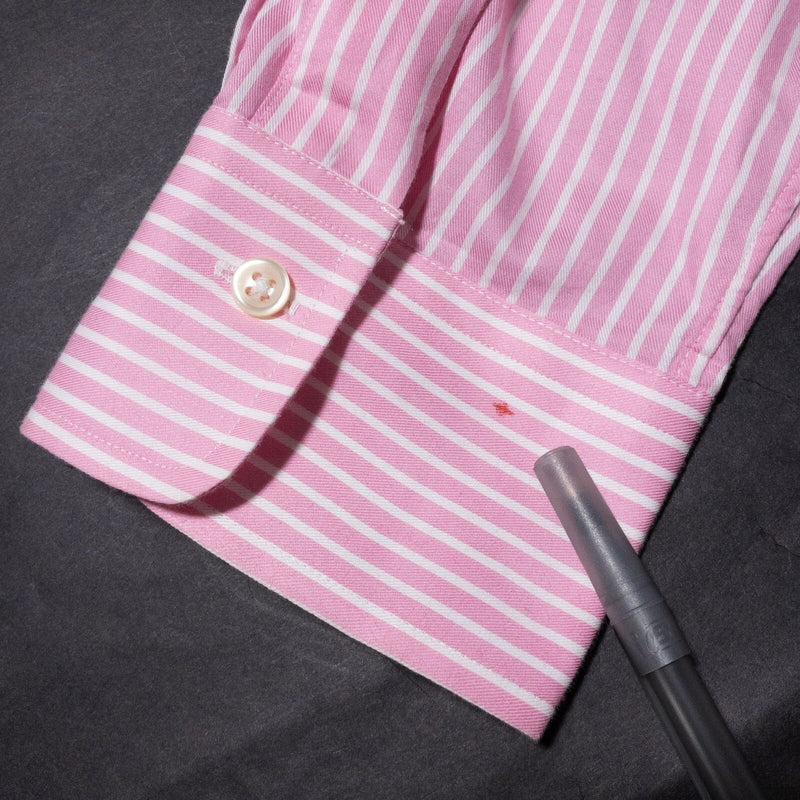 Polo Ralph Lauren Dress Shirt Men's Large Pink Striped Stanton Preppy Business