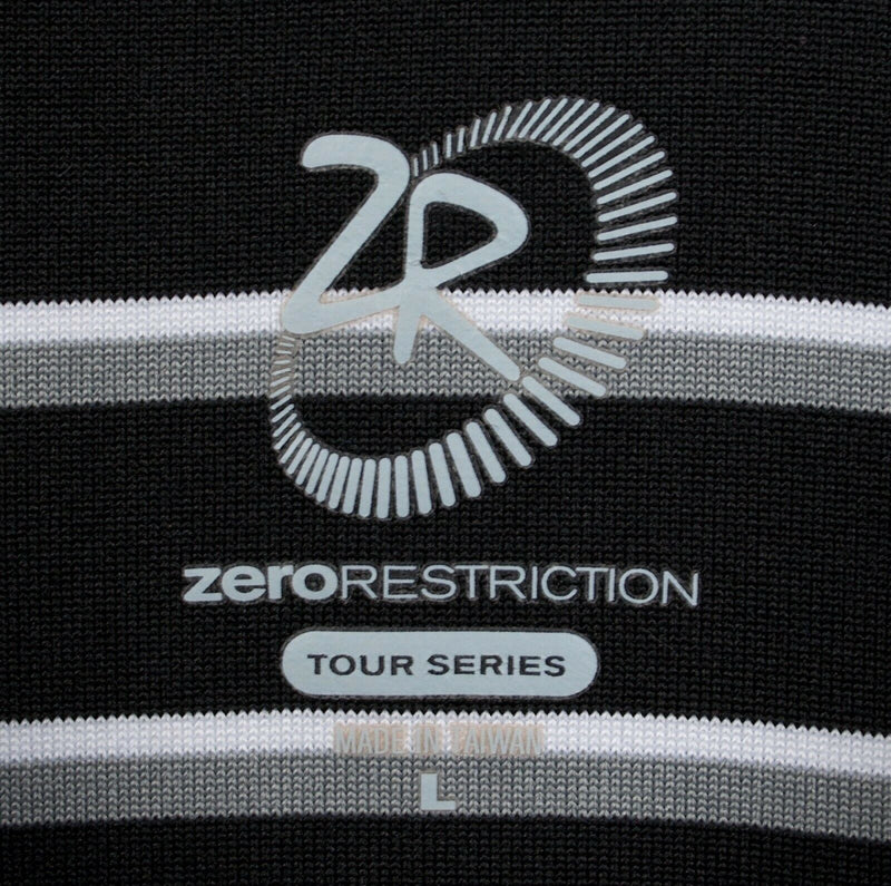 Zero Restriction Tour Series Men Large Black Gray Stripe Wicking Golf Polo Shirt