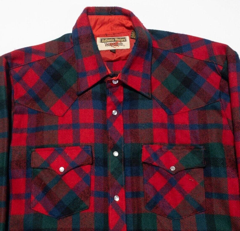 Youngbloods Pearl Snap Shirt Men's Large Flannel Vintage 80s Red Plaid Western
