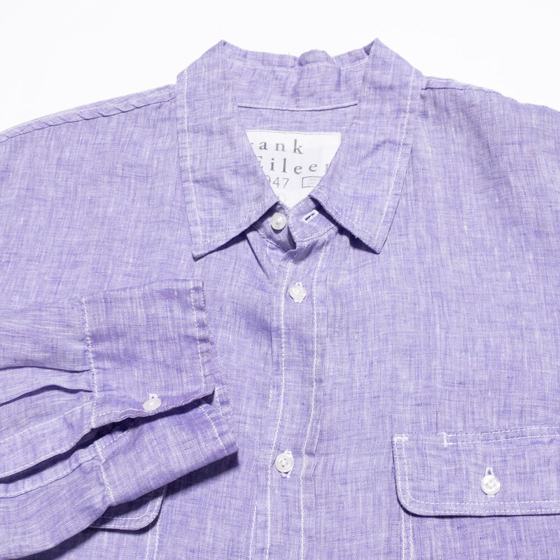 Frank & Eileen Linen Shirt Women's Large Solid Purple Long Sleeve STAINS