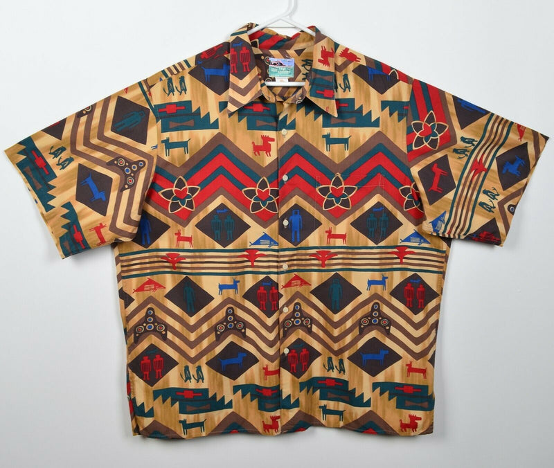 Reyn Spooner Men's XL Aztec Animal Geometric Hawaiian Traditionals Aloha Shirt