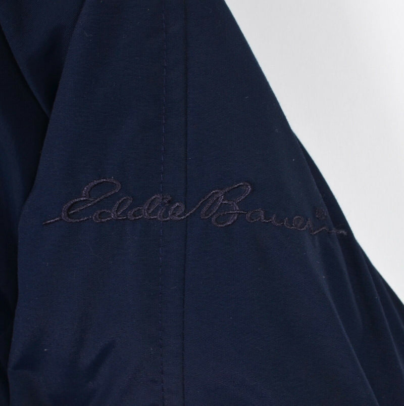 Eddie Bauer Goose Down Men's Large Solid Navy Blue Full Zip Puffy Parka Jacket