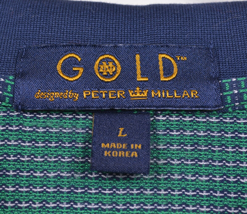 Notre Dame Peter Millar Men Sz Large Green Gold Embroidered Logo Golf Polo Shirt