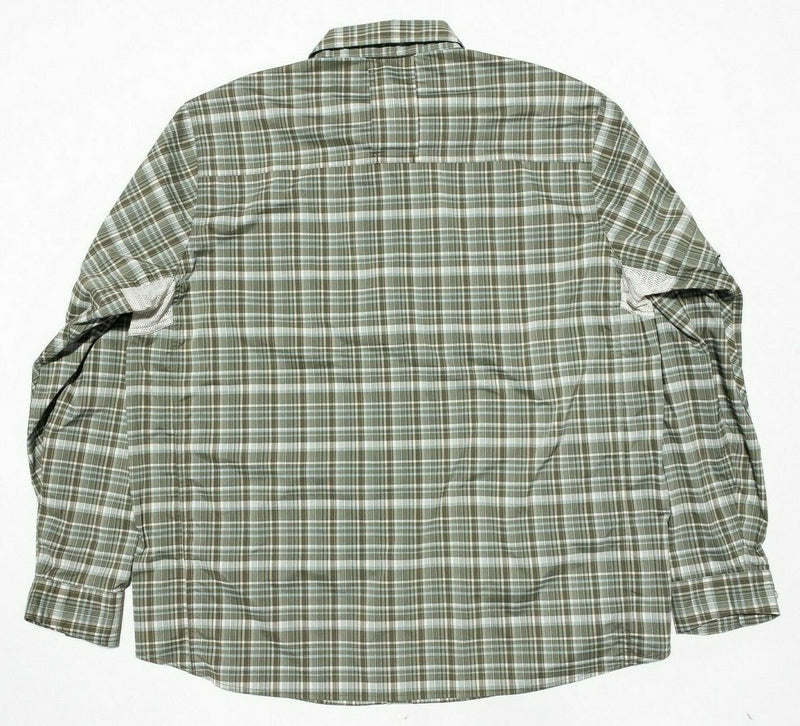 REI Hiking Shirt XL Vented Fishing Green Plaid Mesh Long Sleeve Men Button-Front
