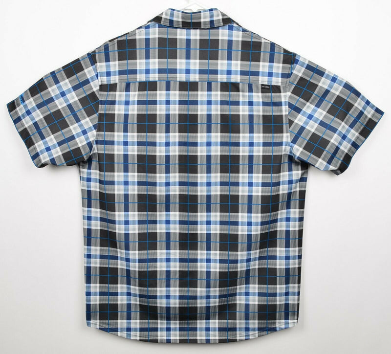 Travis Mathew Men's Large Blue Black Plaid Polyester Elastane Button-Front Shirt