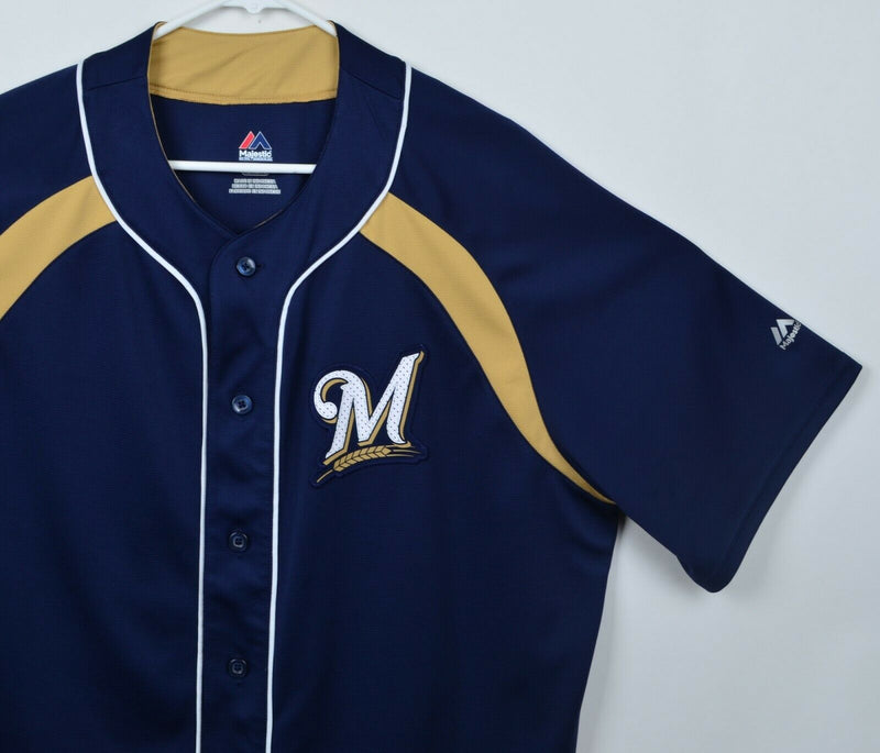 Milwaukee Brewers Men's XL Majestic Cool Base Navy Blue Gold Blank Back Jersey