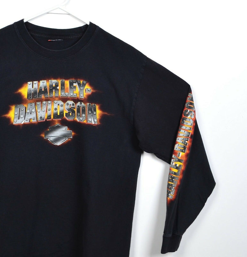 Vintage Y2K Harley-Davidson Men's Medium? Flames Logo Metal Long Sleeve T-Shirt