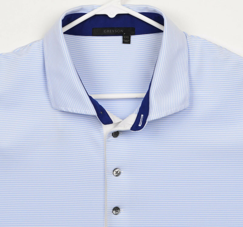 Greyson Men's Sz 2XL Blue White Striped Spread Collar Polyester Golf Polo Shirt