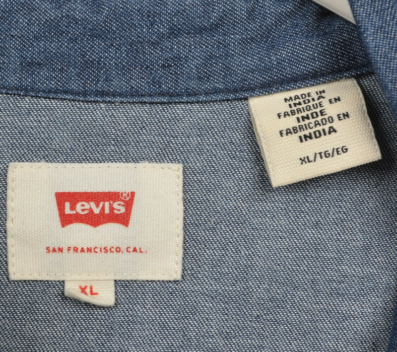 Levi's Men's XL Pearl Snap Denim Blue Short Sleeve Red Tab Western Shirt