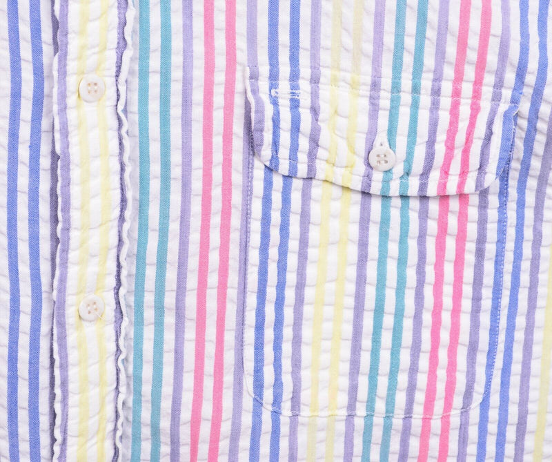Orvis Men's Sz 2XL Seersucker Mulitcolor Striped Short Sleeve Shirt