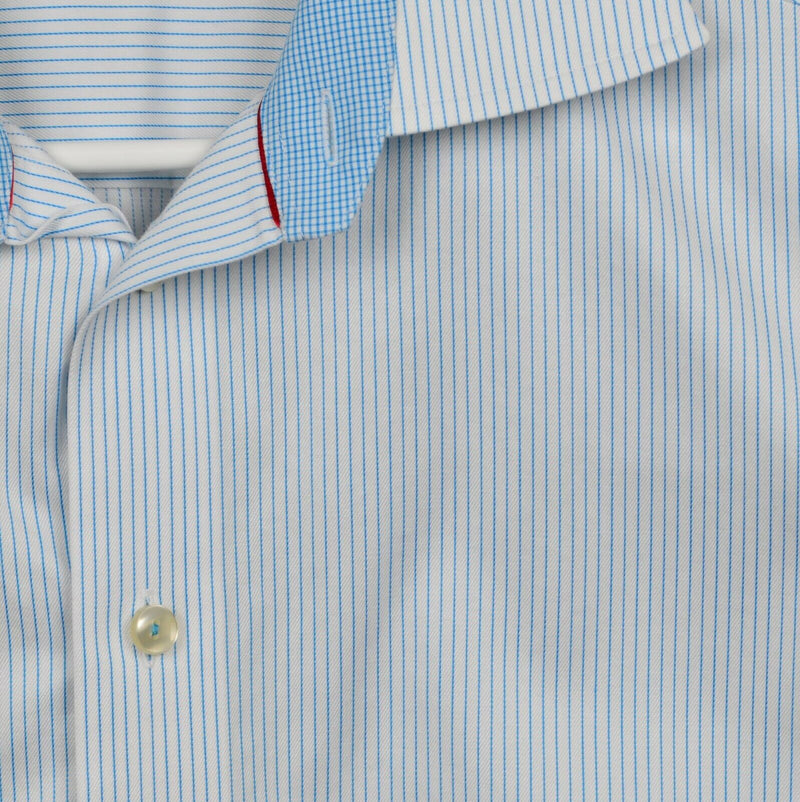 Eton Contemporary Men's 16.5 Flip Cuff White Blue Pin-Stripe Spread Dress Shirt