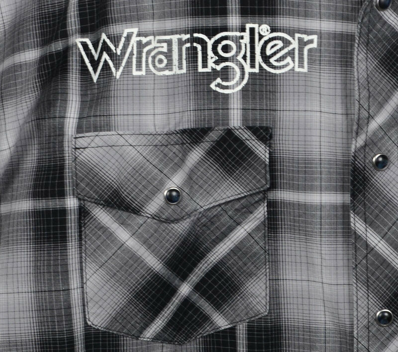 Wrangler Men's XL? Pearl Snap Embroidered Tribal Gray Plaid Western Shirt