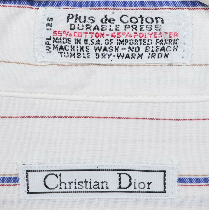 Christian Dior Men's 16.5 (Large) White Blue Striped Vintage 70s Button Shirt