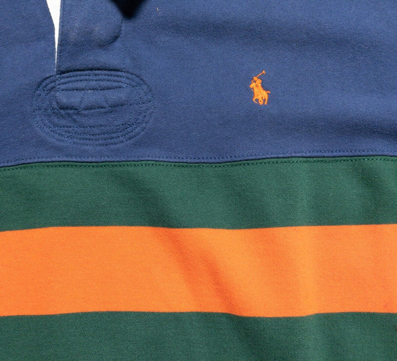 Polo Ralph Lauren Rugby Shirt Men's Large Polo Blue Orange Stripe Preppy