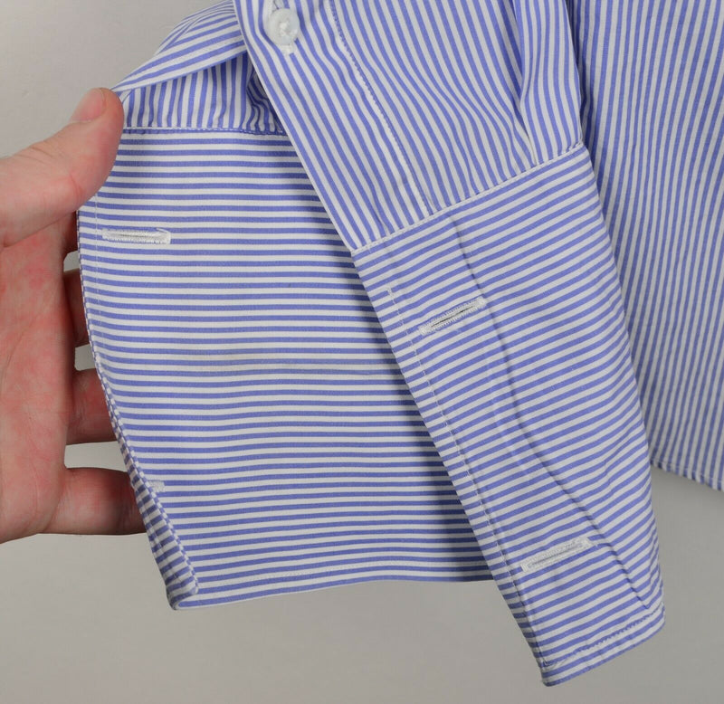Ralph Lauren Black Label Men's 16.5 French Cuff Blue Striped Italy Dress Shirt