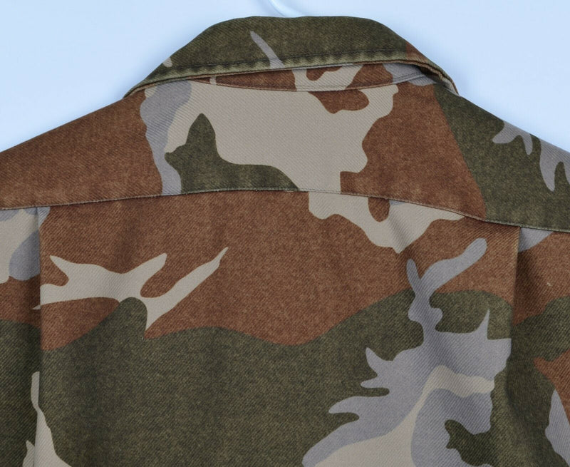 Vtg Cabela's Men's Large Woodland Camouflage Hunting Heavyweight Canvas Shirt