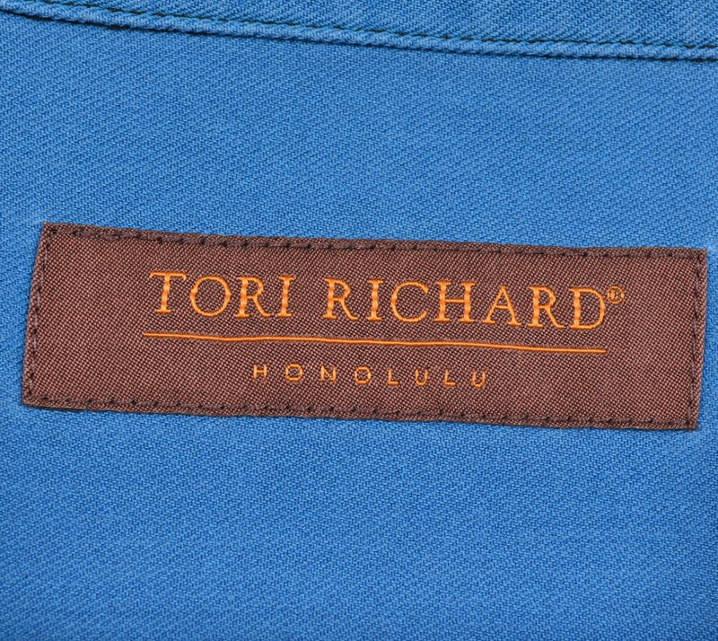 Tori Richard Men's XL Back Embroidered Silk Blend Black Blue Hawaiian Shirt