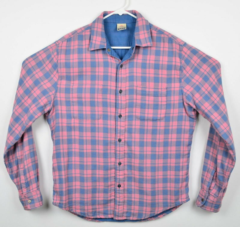 Faherty Brand Men's Large Reversible Pink Plaid/Blue Chambray Flannel Shirt