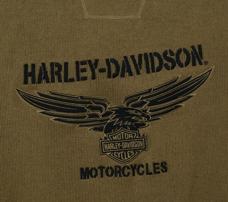 Harley-Davidson Men's Sz 2XL Embroidered Eagle Logo Olive Green Pullover Sweater