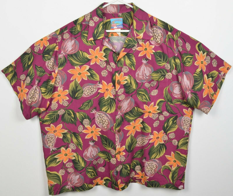 Reyn Spooner Men's Large Floral Fruit Purple Joe Kealoha's Rayon Hawaiian Shirt