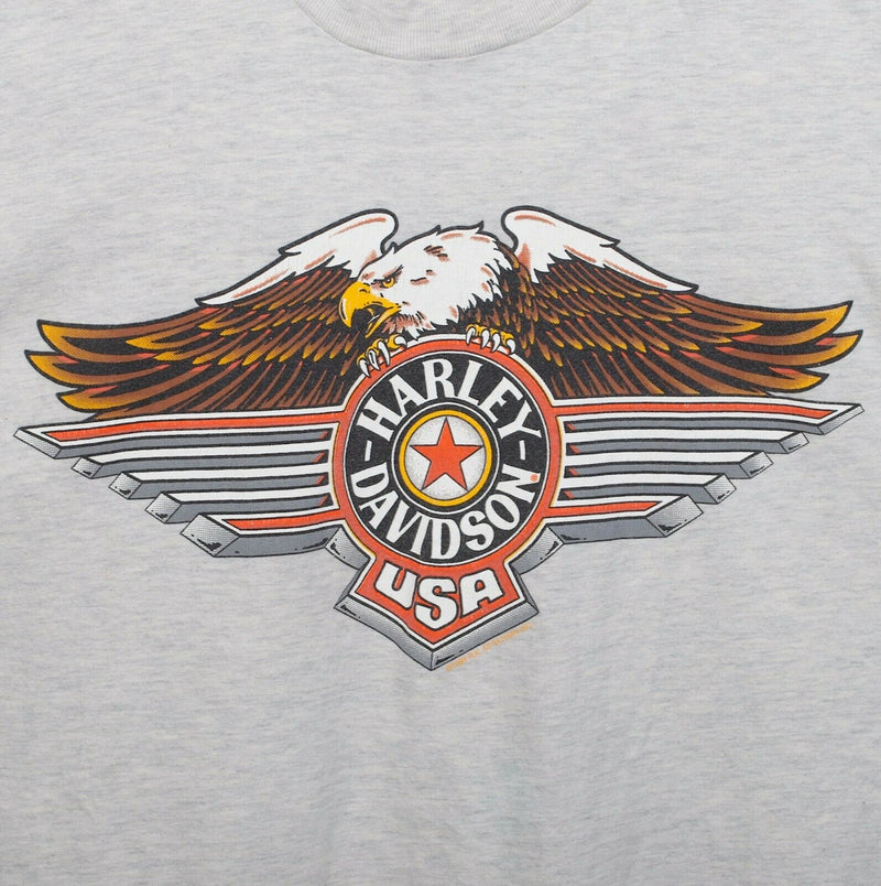 Vintage 90s Harley-Davidson Men's Large Eagle USA Gray Double-Sided T-Shirt