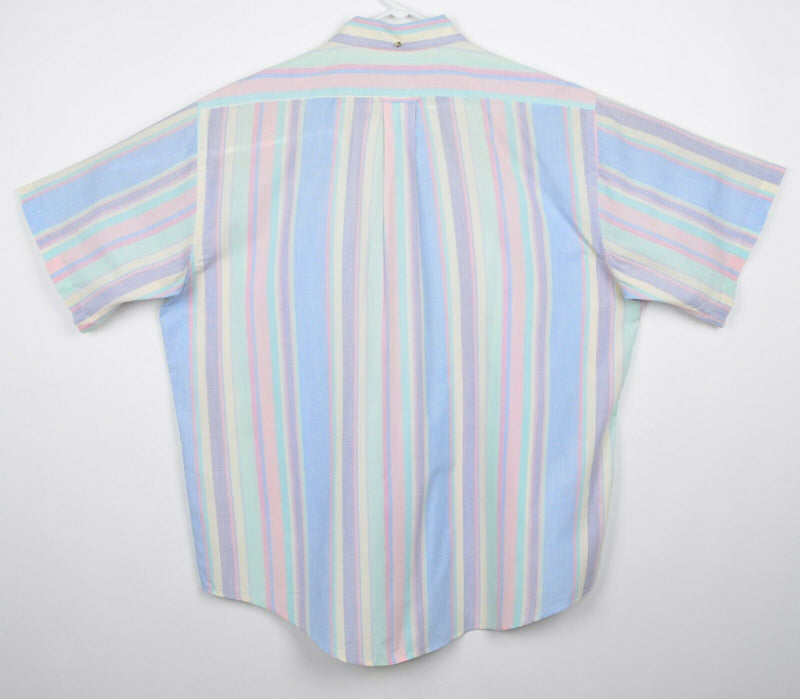 Vtg 80s GANT Men's Sz 2XLT Tall Foxhunt Plaid Pastel Striped Short Sleeve Shirt