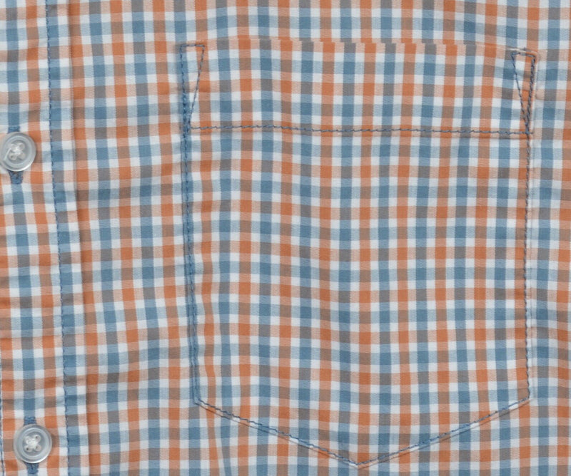 Betabrand Men's XL Orange Blue Check Cotton Poly Blend Wicking Button-Down Shirt