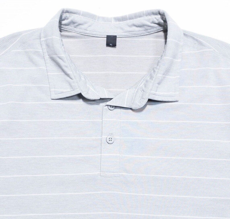 Lululemon Men's Polo Shirt XL Gray Striped Wicking Athleisure Short Sleeve