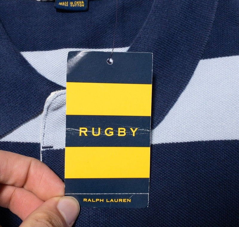 Ralph Lauren Rugby Polo Shirt Large Men's Blue Navy Striped Short Sleeve Crown