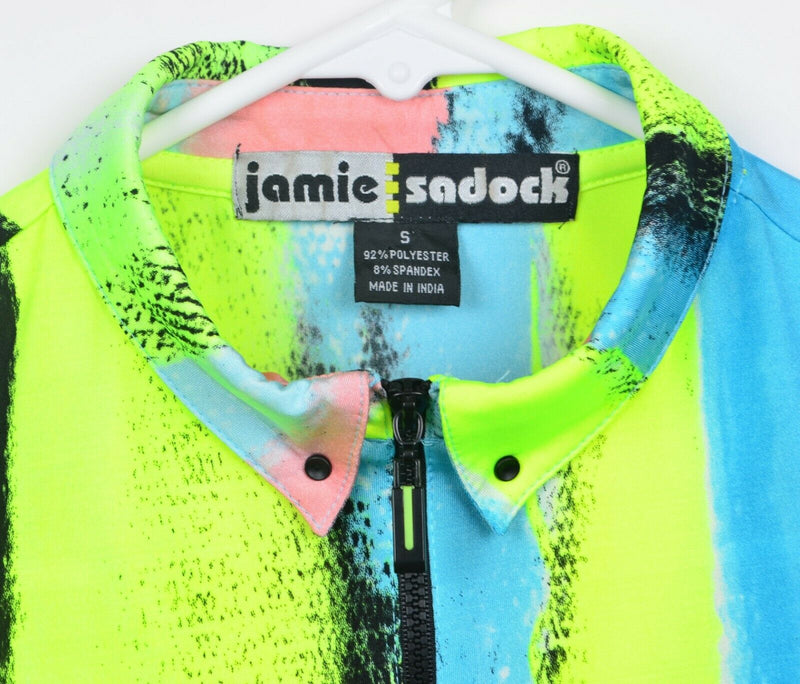 Jamie Sadock Women's Small 1/4 Zip Multicolor Neon Green Blue Abstract Golf Top