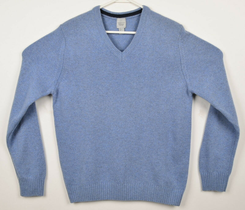 Giasone Men's Large Merino Wool Cashmere Blue Blend Italy Blue V-Neck Sweater