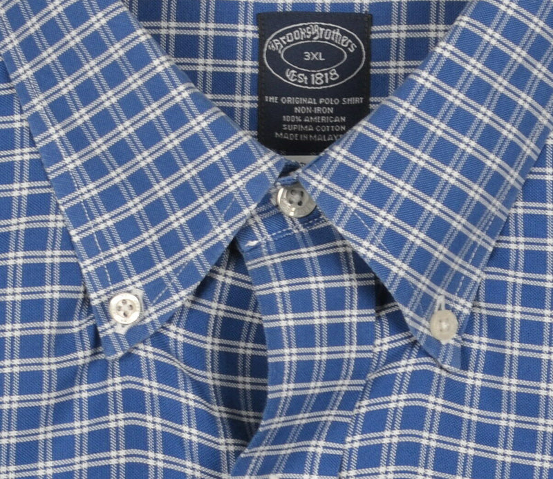 Brooks Brothers Men's 3XL Non-Iron Blue Plaid Logo Long Sleeve Button-Down Shirt