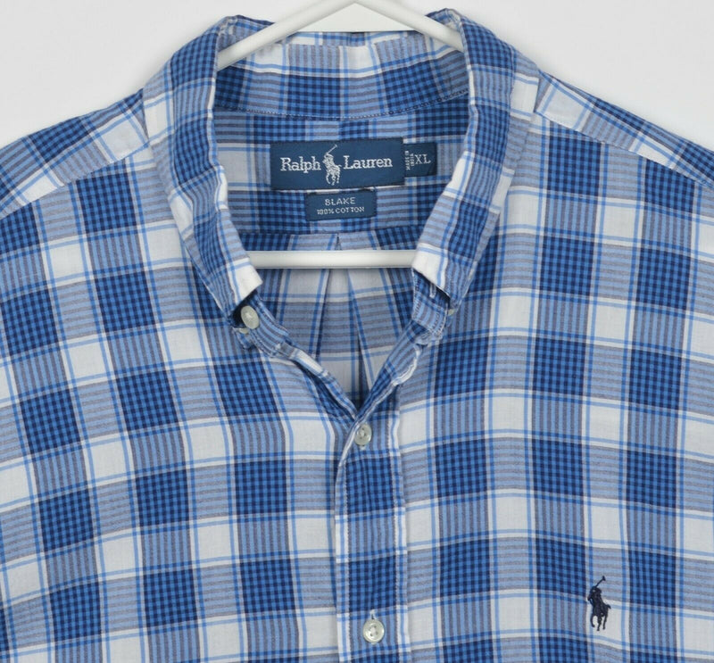 Polo Ralph Lauren Men's XL Blue Plaid Short Sleeve Button-Down "Blake" Shirt