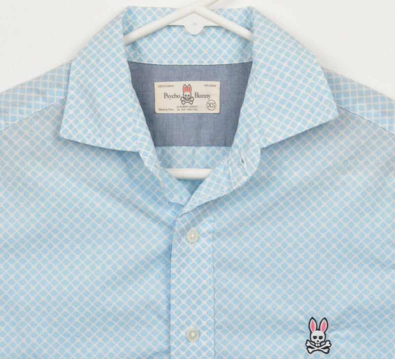 Psycho Bunny Men's XS (Extra Small) Blue Geometric Bunny Logo Button-Front Shirt