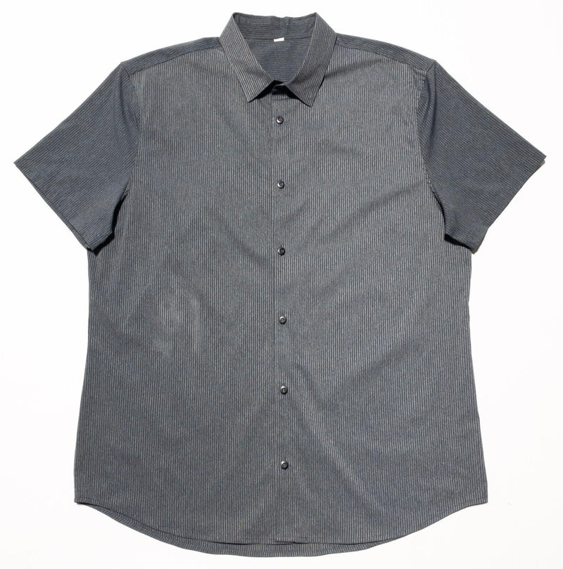 Lululemon Shirt Men's Fits 2XL Gray Striped Button-Front Stretch Short Sleeve