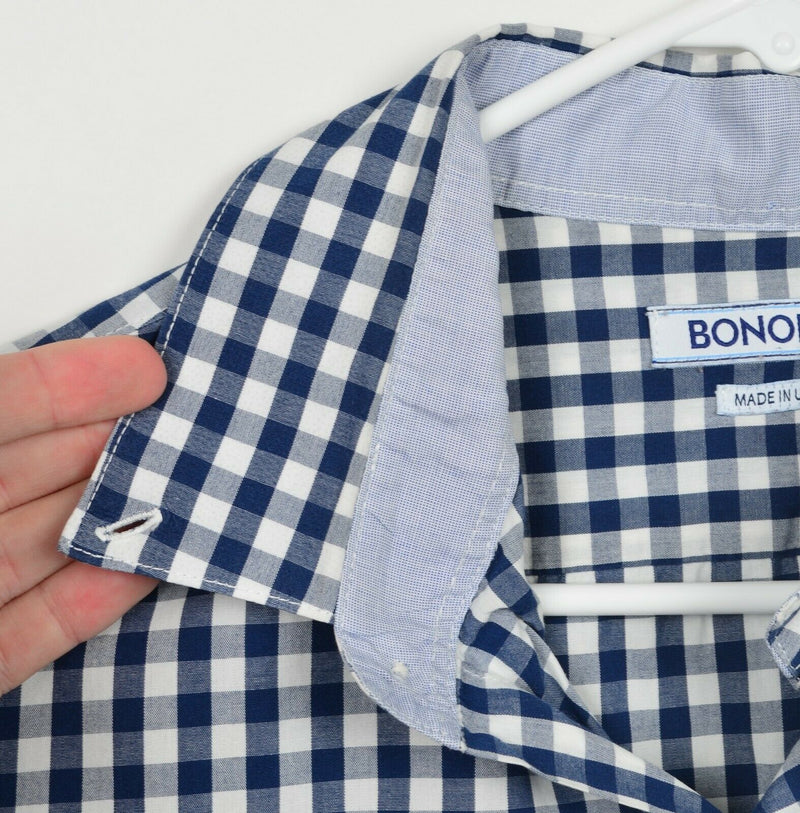 Bonobos Men's Sz Large Navy Blue Gingham Check Plaid Button-Down USA Made Shirt