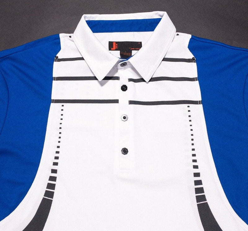 Jamie Sadock Men's Large Golf Polo Shirt White Blue Geometric Snap Wicking