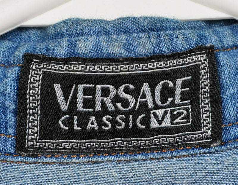 Versace Classic V2 Men's Large Denim Medusa Buttons Designer Shirt