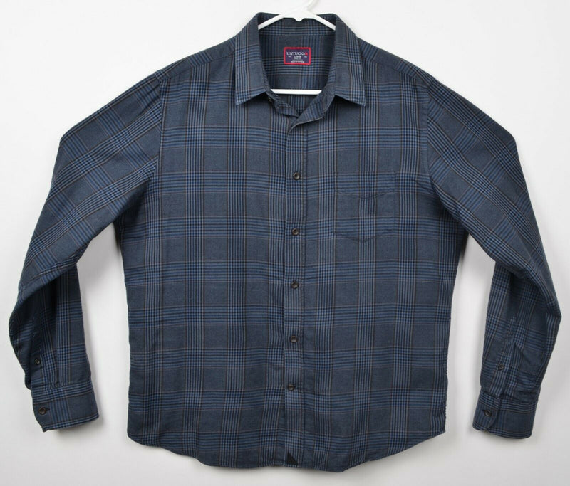 UNTUCKit Men's Sz Large Slim Fit Navy Blue Plaid Button-Front Flannel Shirt