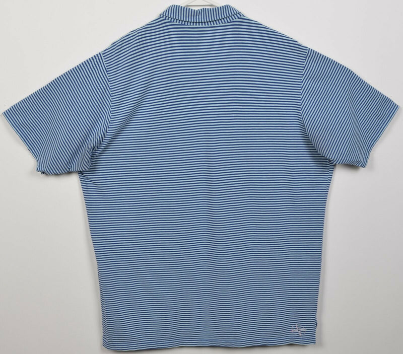 B. Draddy Men's XL Blue Striped Pima Cotton Spandex Golf Pocket Polo Shirt