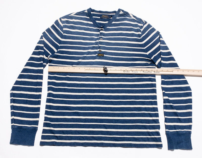 Polo Ralph Lauren Henley Shirt Men's Large Nautical Indigo Blue Stripe Preppy