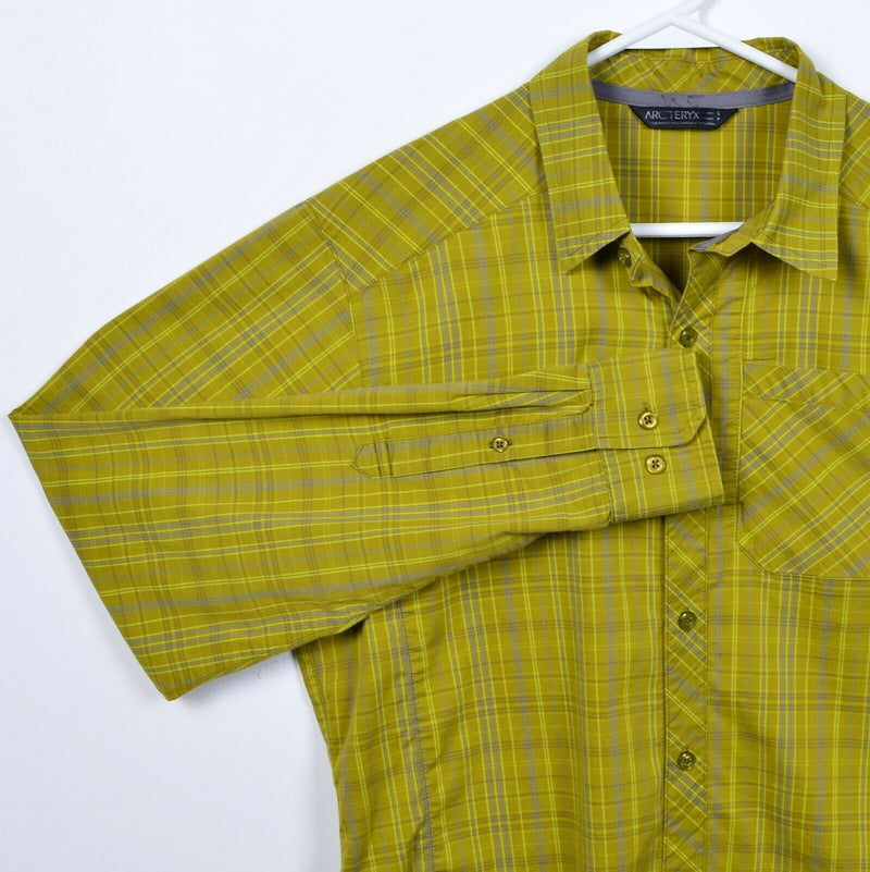 Arc'teryx Men's Small Green Plaid Cotton Polyester Blend Hiking Peakline Shirt