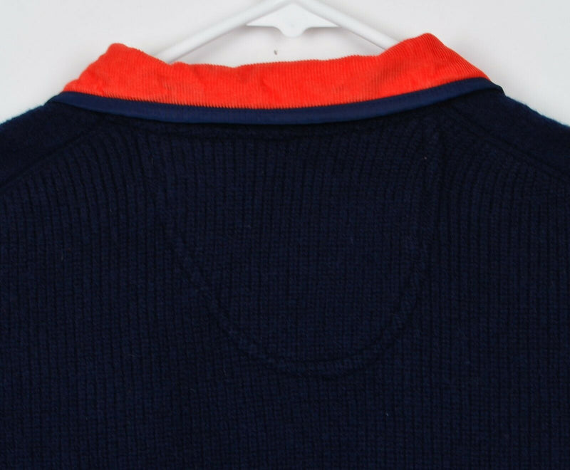 Orvis Men's Sz Medium 100% Wool Navy Blue Padded Elbow Snap Pullover Sweater