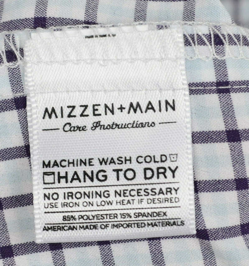 Mizzen + Main Men's XL Trim Fit White Blue Plaid USA Performance Dress Shirt